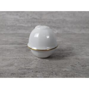 Trinket Box Dish w Lid, Okura Japan, Round, White w Gold Trim